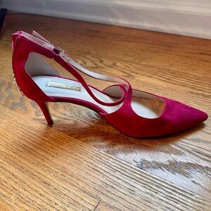 Gorgeous suede, raspberry heels!